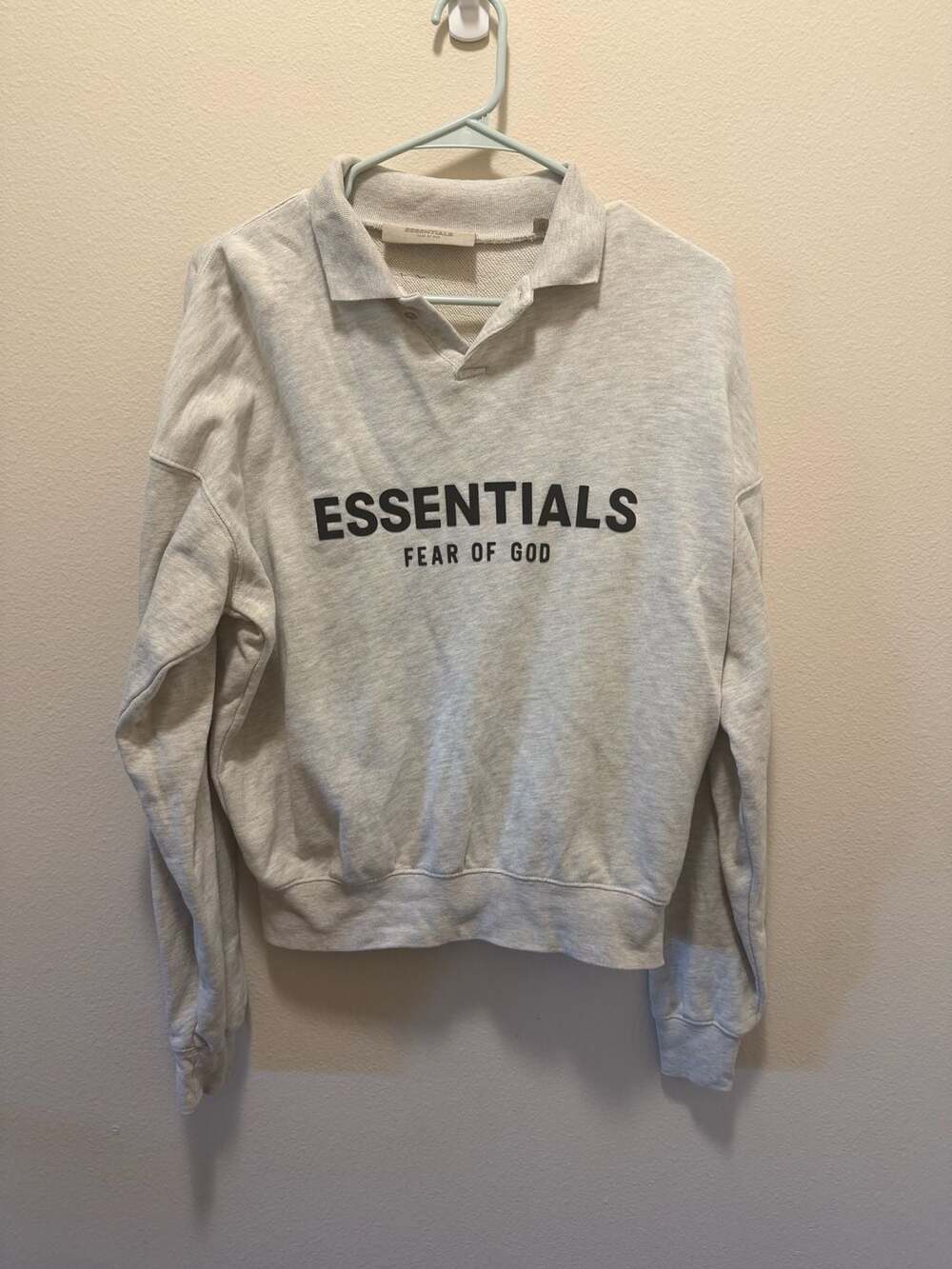Fear of God Essentials Kids Long-Sleeve Fleece Polo Light Oatmeal Size 10